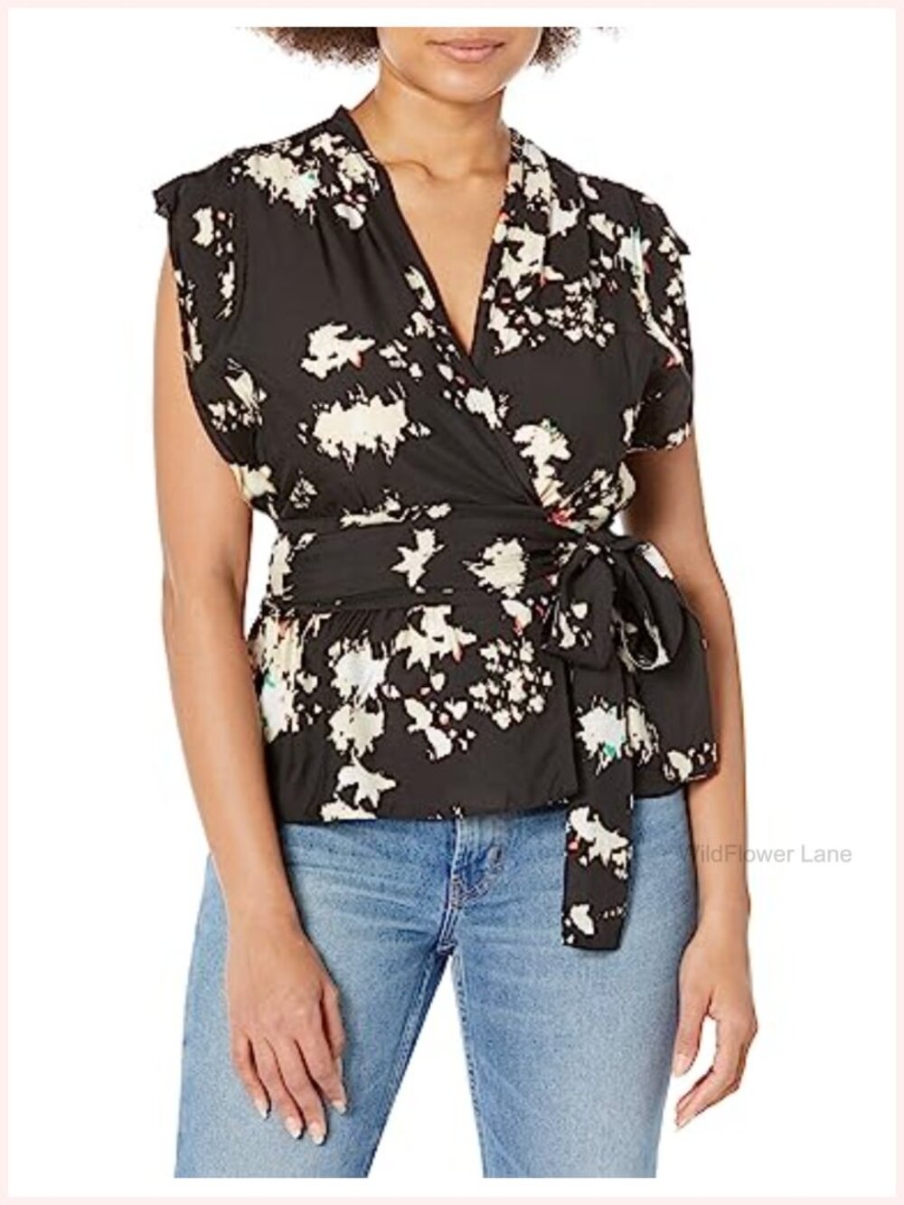 Viscose Silk Blend Printed Sleeveless V-Neck Top
